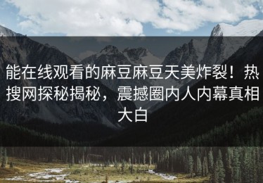 能在线观看的麻豆麻豆天美炸裂！热搜网探秘揭秘，震撼圈内人内幕真相大白