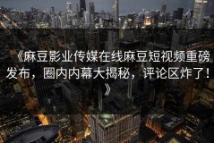 《麻豆影业传媒在线麻豆短视频重磅发布，圈内内幕大揭秘，评论区炸了！》
