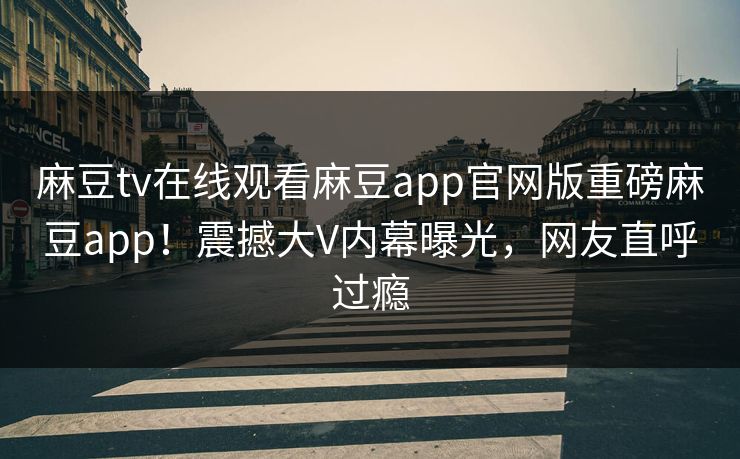麻豆tv在线观看麻豆app官网版重磅麻豆app！震撼大V内幕曝光，网友直呼过瘾