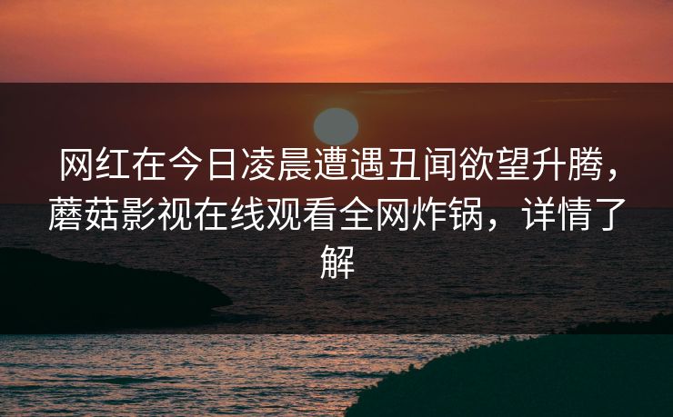 网红在今日凌晨遭遇丑闻欲望升腾，蘑菇影视在线观看全网炸锅，详情了解